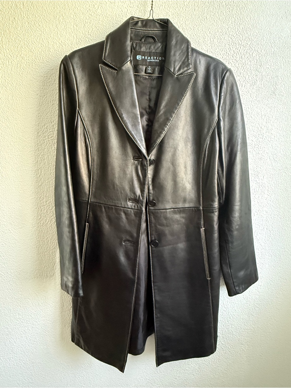 Kenneth Cole Black Leather Long Blazer Jacket